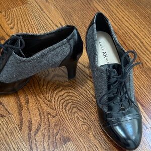 Anne Klein Black and Gray Heeled Lace-Ups